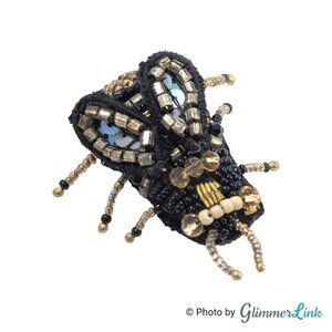 Chico’s Bumble Bee Black Gold Beaded Fabric Bug Brooch Pin